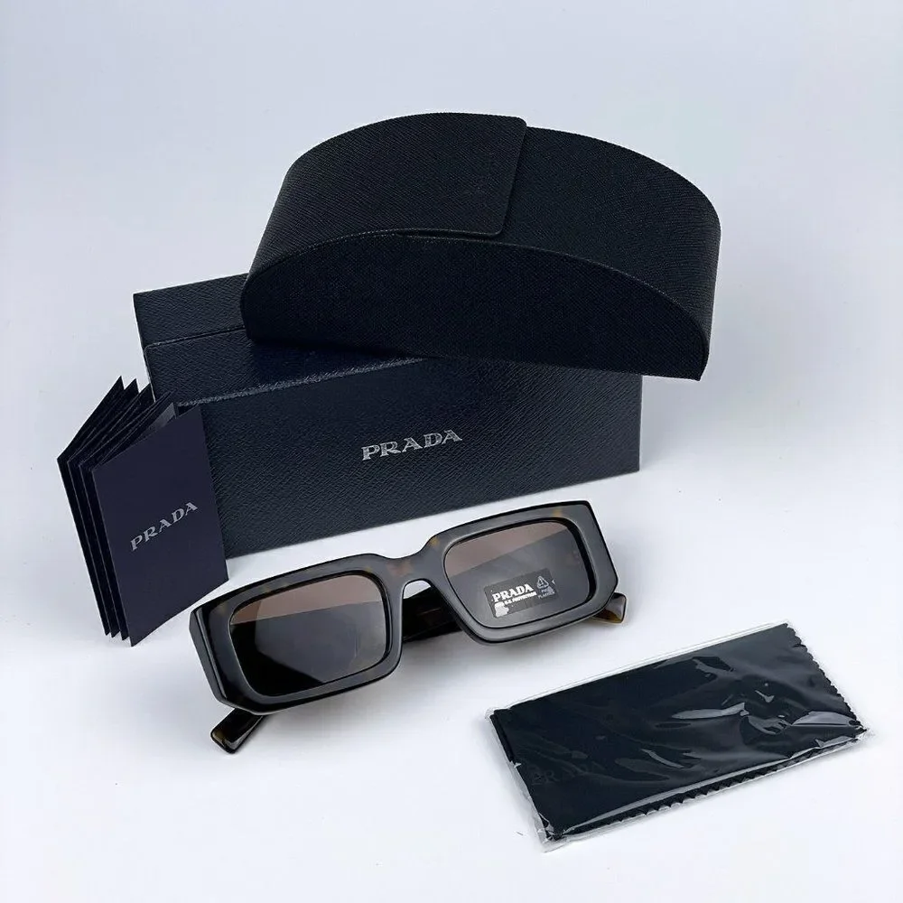 NEW Prada PR06YS 2AU8C1 Havana Tortoise Dark Brown Rectangle Unisex Sunglasses